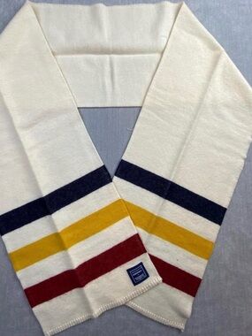 Peter miller Cream Stripe Knit Scarf with Navy, Mustard and Burgundy Accents